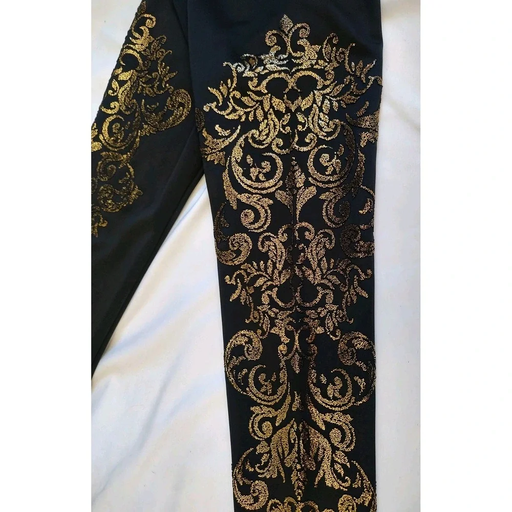 Love Culture Y2K Leggings Black & Gold Statement Style Bead Stud Leg Goth Sz L - Picture 3 of 8